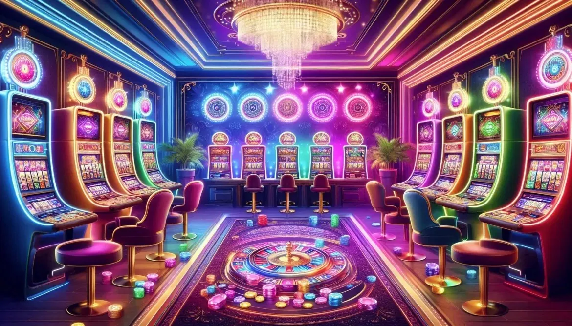 Milky Wins Casino lobby with slot machines and roulette